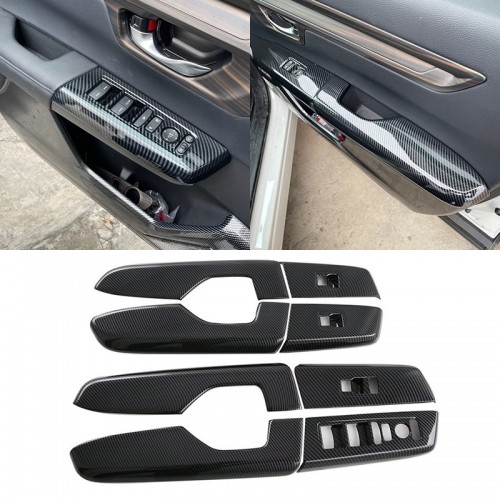 Carbon Style Inner Door Armrest Window Lift Down Switch Button Cover Trims Panel For Honda CRV CR-V 2023