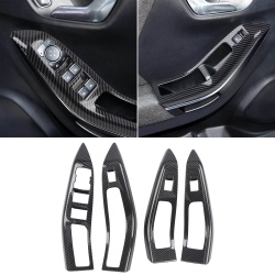 4PCS Carbon Style Inner Door Armrest Window Lift Cover Trim For Ford Puma 2019-2023 Right-Hand Drive
