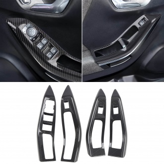 4PCS Carbon Style Inner Door Armrest Window Lift Cover Trim For Ford Puma 2019-2023 Right-Hand Drive