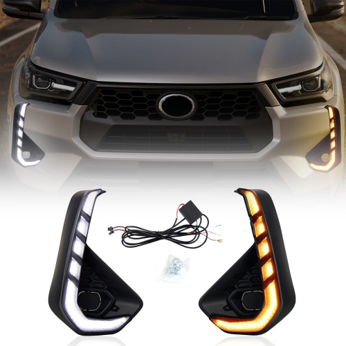 Front Fog Light LED Daytime Running Lights DRL With White & Amber Lighted For Toyota Hilux 2024 2025 Front Fog Light LED Daytime Running Lights DRL With White & Amber Lighted For Toyota Hilux 2024 2025