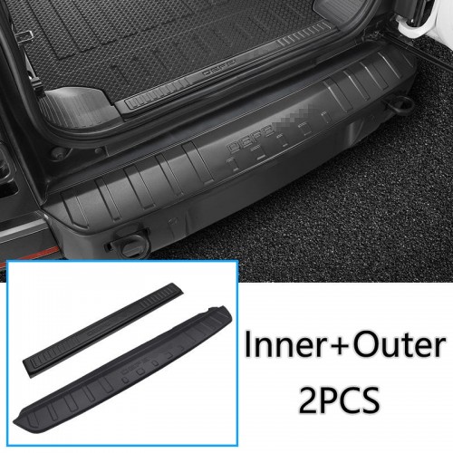 Black Inner+Outer Rear Sill Bumper Cover Plate 2PCS For Land Rover Defender 90/110/130 2020 2021 2022 2023 2024