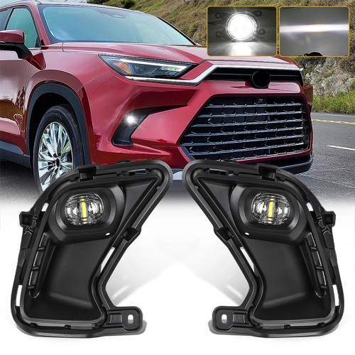 LED Fog Lamp Headlight Kit Bezel With Wiring Harness & Power Switch For Toyota Grand Highlander 2024 2025