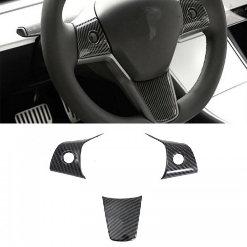  Carbon Style Wheel Steering Panel Cover Trim For Tesla Model 3 2018-2022/Model Y 2020-2023