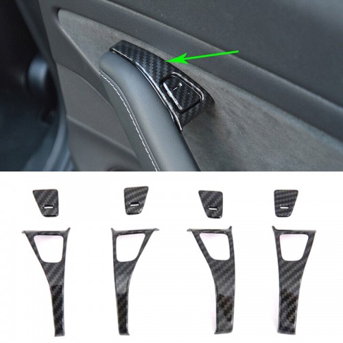 Carbon Style Door Lock Switch Cover Trim 8pcs For Tesla Model 3 2018-2022/Model Y 2020-2023