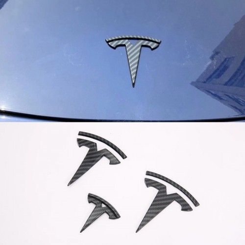  Carbon Style "T" Logo Decal Hood&Steering Wheel&Tailgate For Tesla Model 3 2018-2022/Model Y 2020-2023