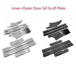 Stainless Inner+Outer Door Sill Scuff Plate 8pcs For Tesla Model Y 2020-2023