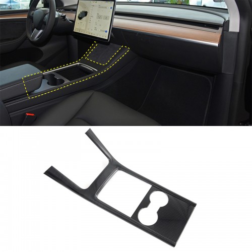 Carbon Fiber Gear Shift Box Panel Cover Trim For Tesla Model Y 2020-2023