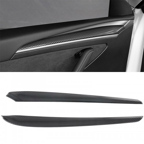 Carbon Fiber Style Inner Door Panel Decor Cover Trim For Tesla Model Y 2020-2023