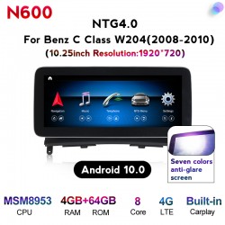 Free Shipping Android 10 4+64G Car Multimedia Stereo Radio Audio GPS Navigation Sat Nav Head Unit For Mercedes-Benz C Class W204 2008-2010