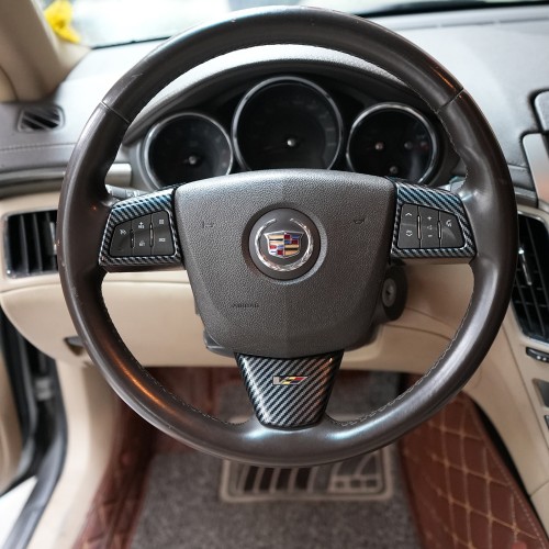  Carbon Style Inner Steering Wheel Button Cover For Cadillac CTS 2008-2013