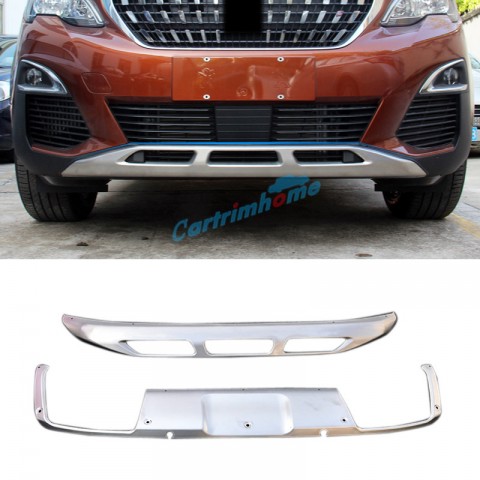 Front + Rear Bumper Protector Skid Plate 2pcs For Peugeot 3008 Access / Active / Allure / GT 2016 2017 2018