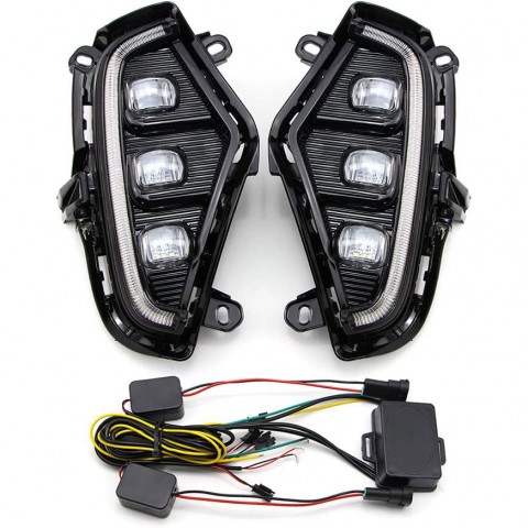 Qiilu Daytime Running Light 2pcs LED Daytime Running Light with Fog Lamp Car Accessory Fit for RAV4 2019‑2020 