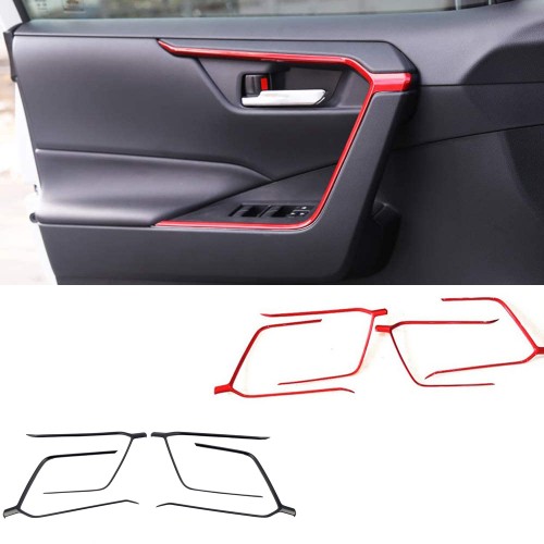  Door Inner Armrest Frame Handle Decor Cover Trims ABS RED 4pcs (Door Upper) For Toyota RAV4 2019 2020 2021 2022 2023 2024