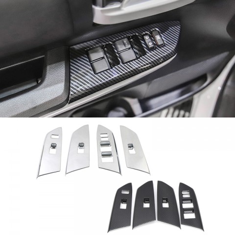  Car Interior Window Switch Control Cover Trim ABS Carbon Fiber Grain 4PCS LHR (Not Fit for Double Cab) for Toyota Tundra Crewmax 2014-2021