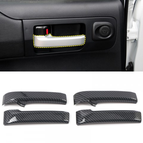  Carbon Style Door Handles Cup Strip Decor Trims 4PCS for Toyota Tundra Crewmax, Double Cab 2014-2021