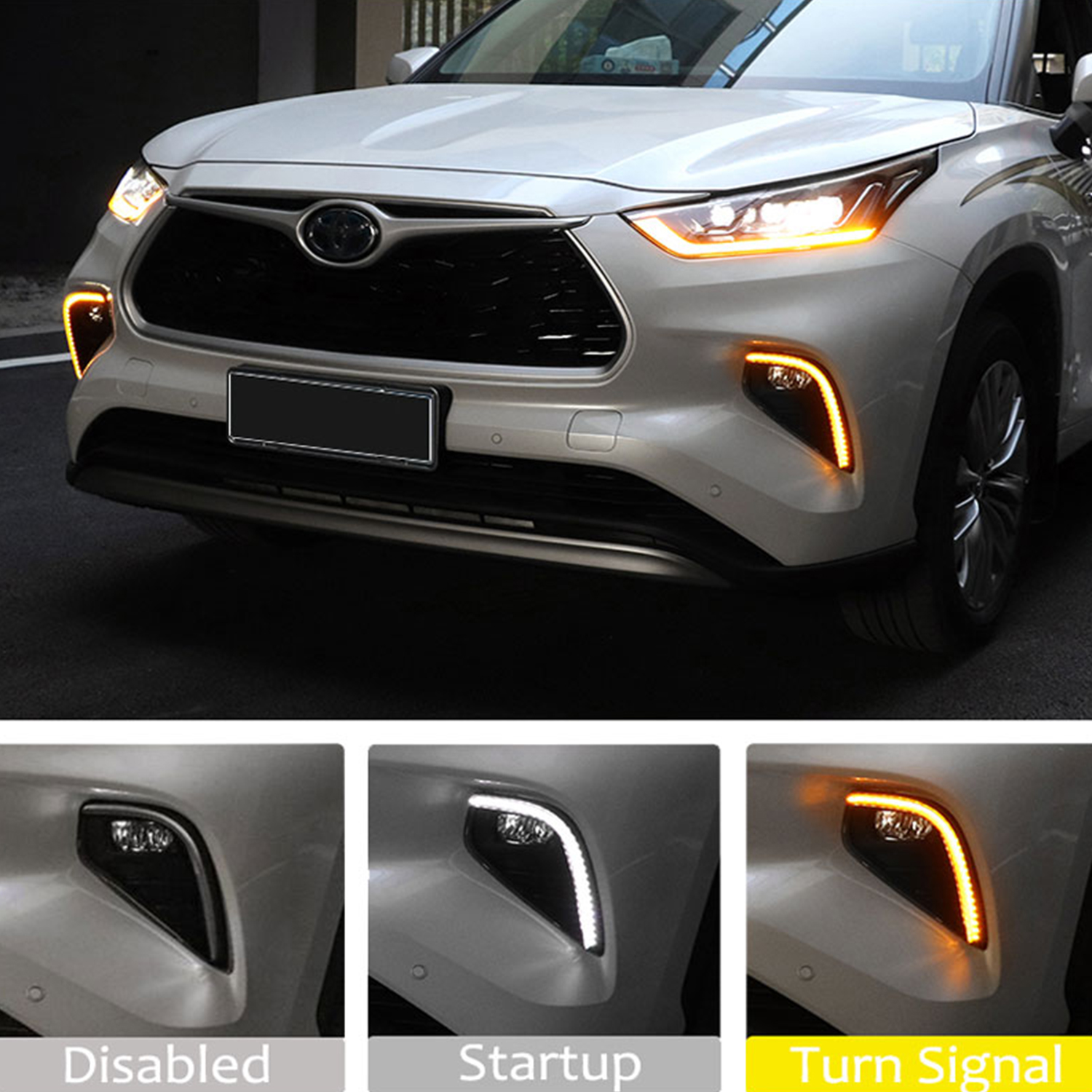 Fog Light Daytime Running Light DRL LED Day Light 2PCS For Toyota Highlander 2020 2021 2022 2023 2024