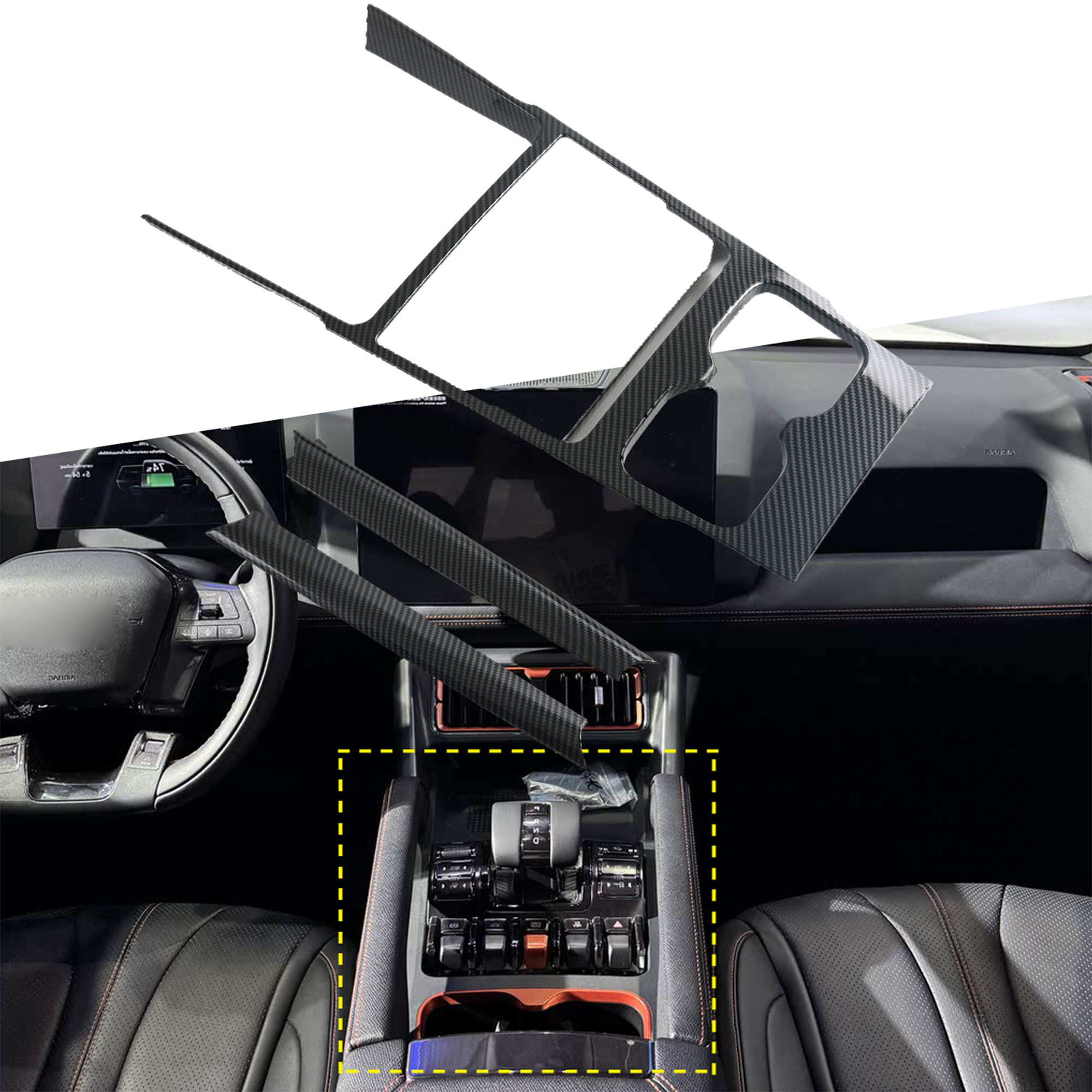3PCS Carbon Style Gear Shift Box Panel Cover Trim For BYD SHARK 2024 2025