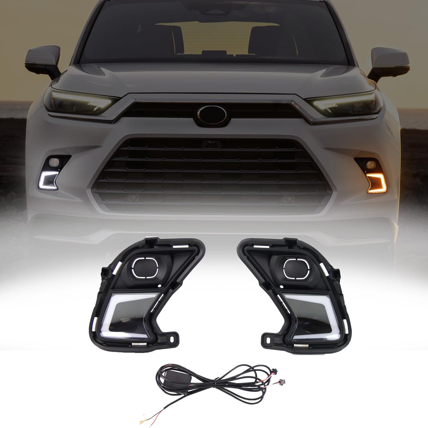 2PCS Car Exterior Front LED Fog Light DRL Daytime Running Lights For Toyota Grand Highlander Limited/Platinum 2024 2025