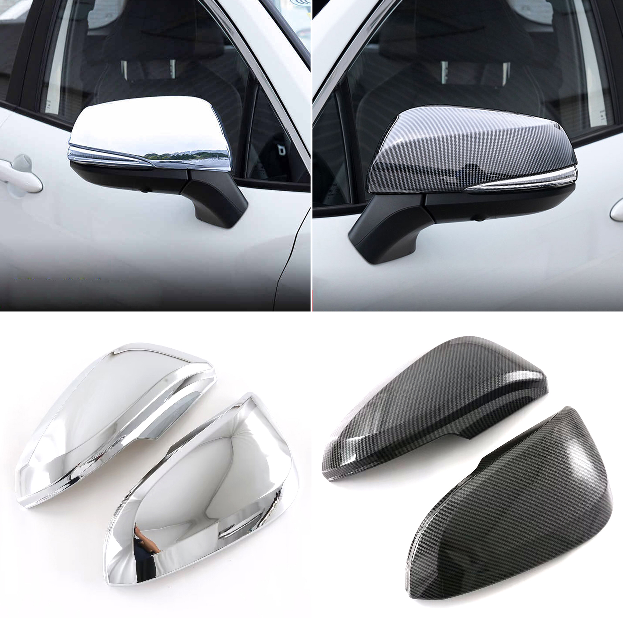 2PCS Rearview Side Mirror Cover Trim For Toyota Hilux 2016-2025 / Corolla Cross 2022-2025 / Fortuner 2016-2023