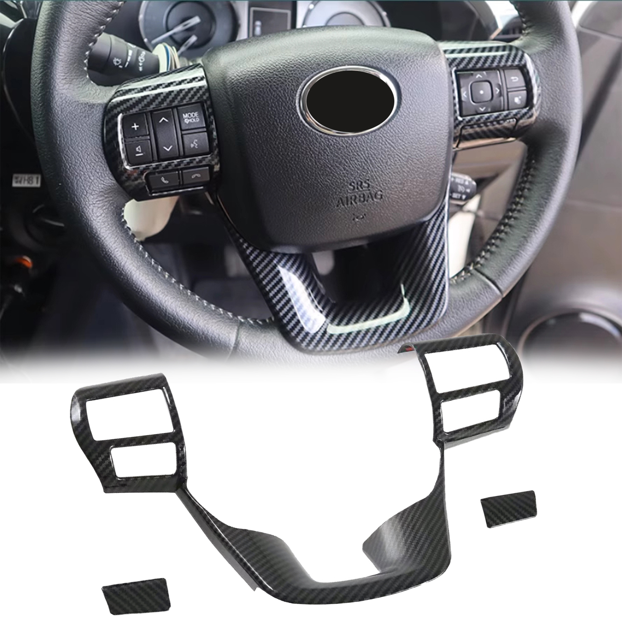 Carbon Style Interior ABS Steering Wheel Decor Cover Trim For Toyota Hilux 2016-2025 / Fortuner 2016-2...