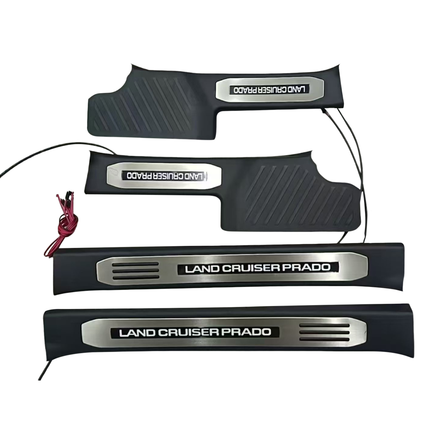 4PCS Interior Door Sill Protectors With Strip Light Replacement Trim For Toyota Land Cruiser Prado J25...