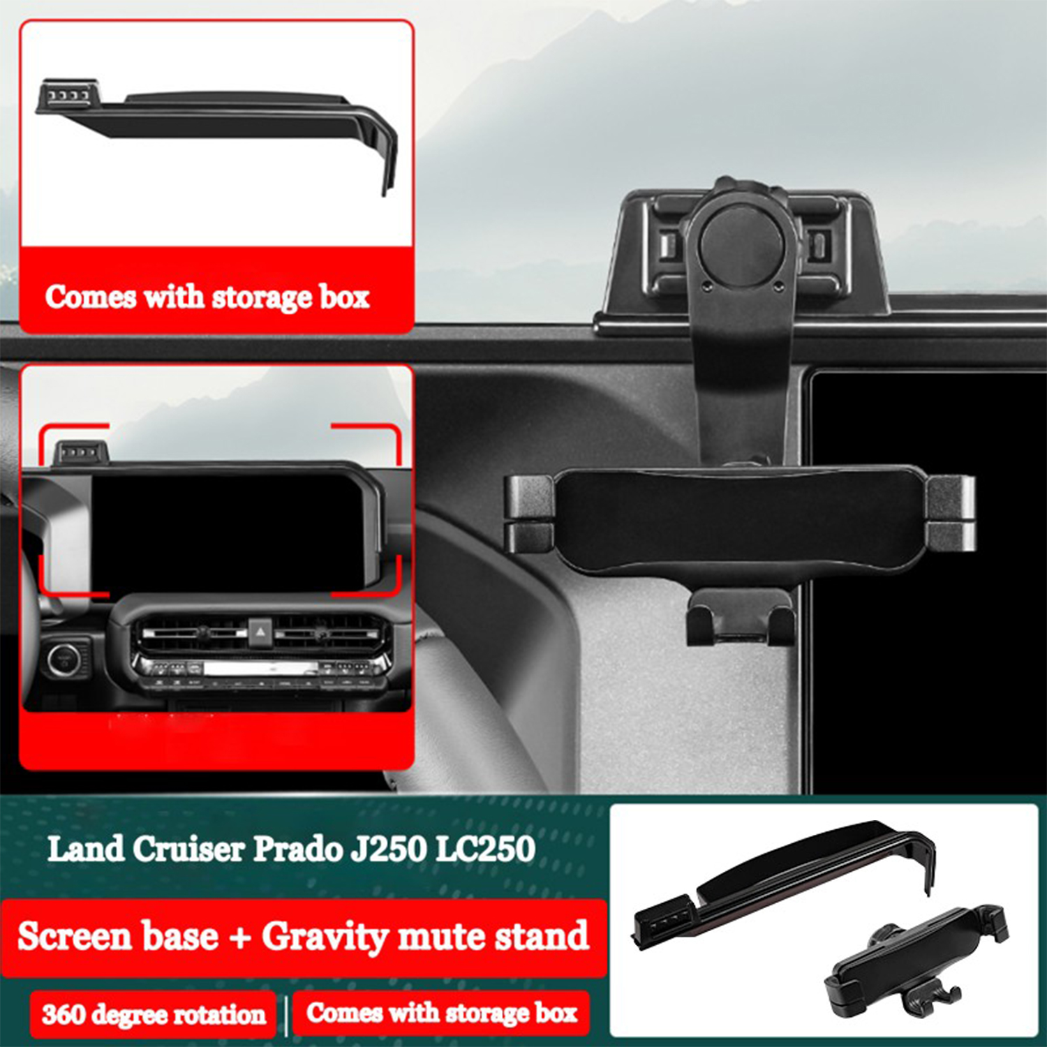 Phone Holder Steady High Strength Lightweight 360 Degree Rotation Non-Shaky Phone Holder For Toyota Land Cruiser Prado J250 LC250 2024 ...