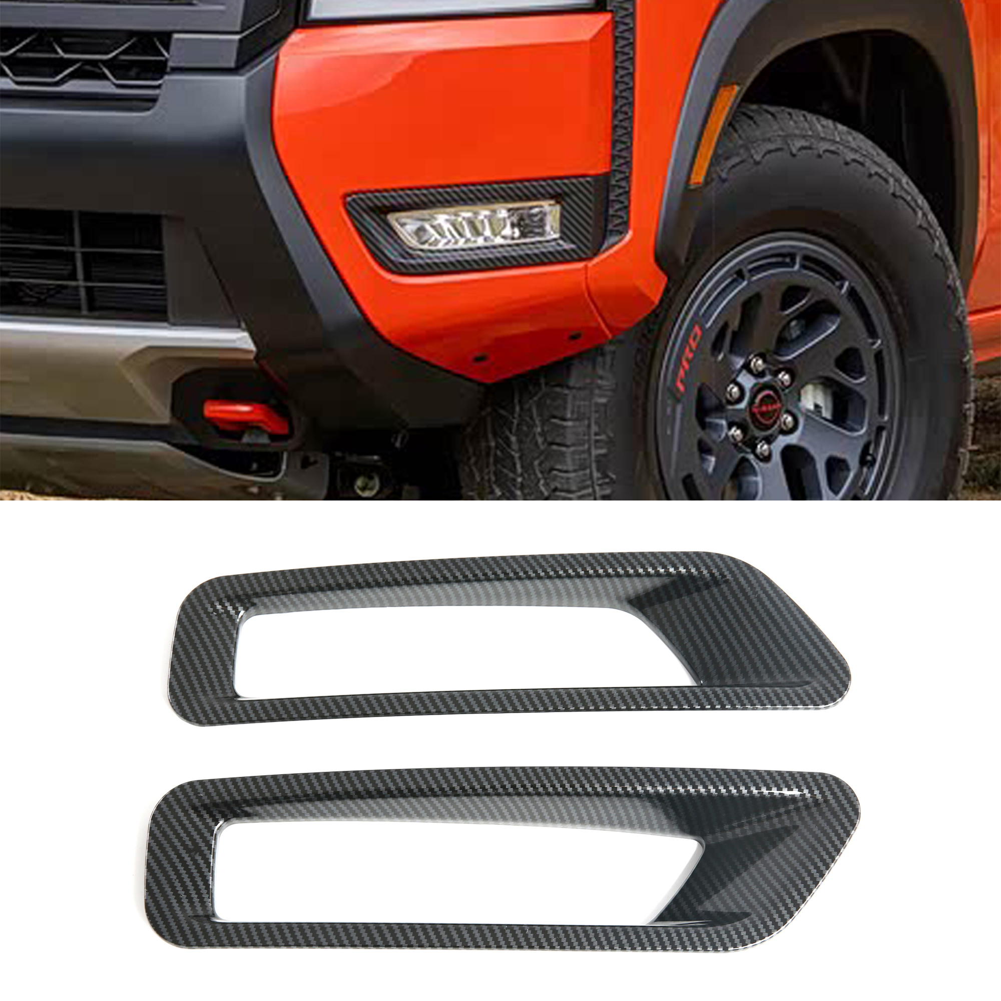 2PCS Carbon Style Front Fog Light Lamp Overlay Cover Trim For Nissan Frontier 2022-2025