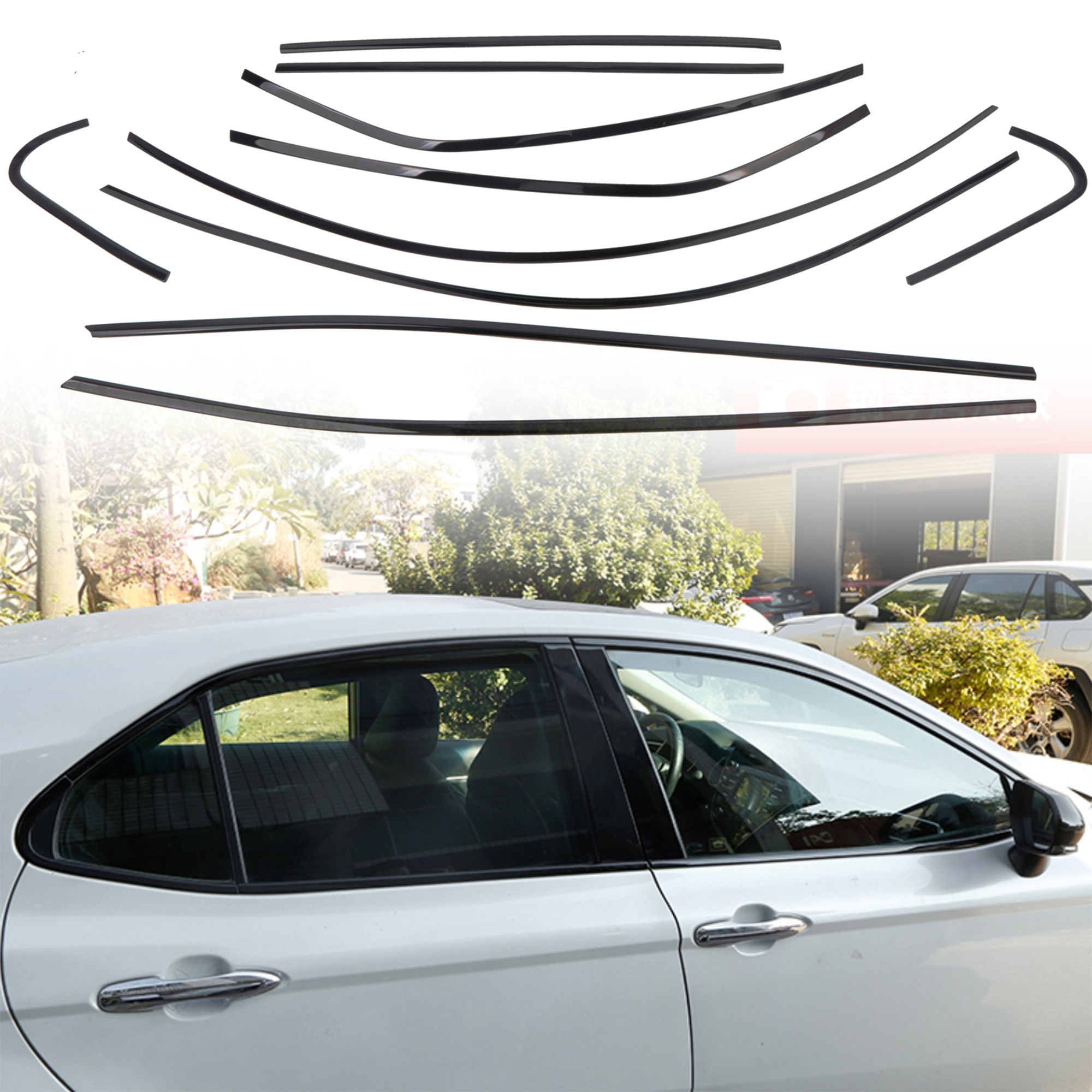 10PCS Window Sills With Center Pillar Post Molding Trim Overlays Cover Trim For Toyota Camry 2018-2024