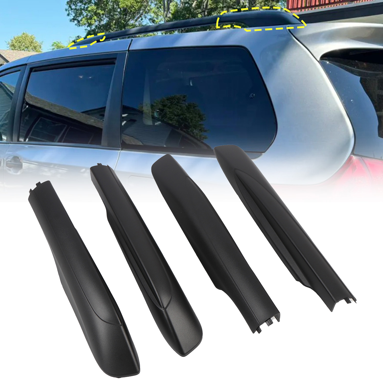 4PCS Black Style Roof Rack Rail End Cover Shell Replacement For Toyota Sienna 2011-2020