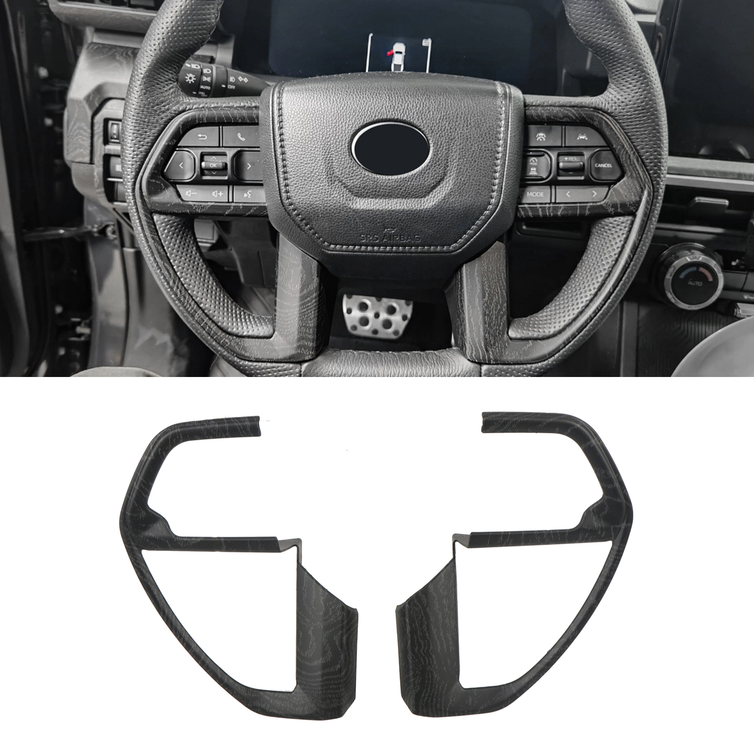 Black Wood Grain Interior ABS Steering Wheel Decor Cover Trim For Toyota Tundra 2022-2025 / 4Runner 20...