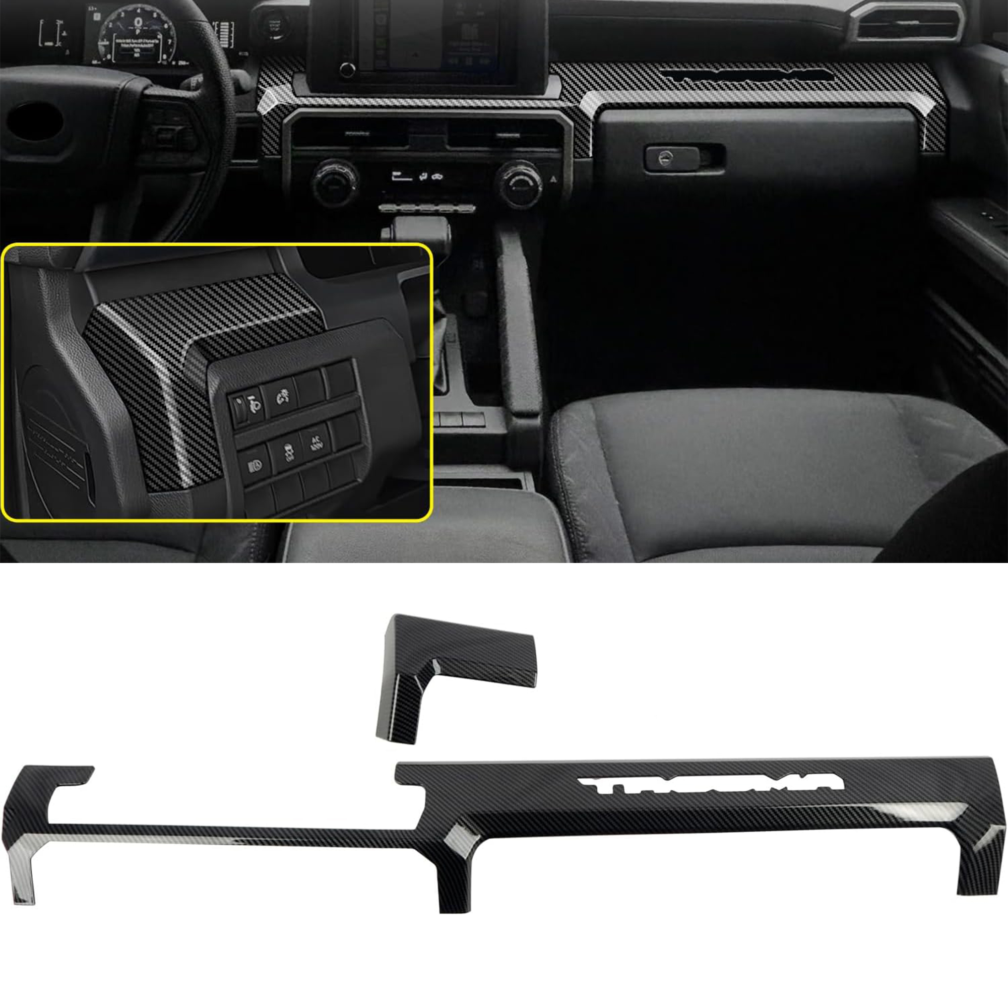 Only Fit 8'' Screen!!! 2PCS Carbon Style Dashboard Decorative Stripe Cover For Toyota Tacoma 2024 2025 LHD