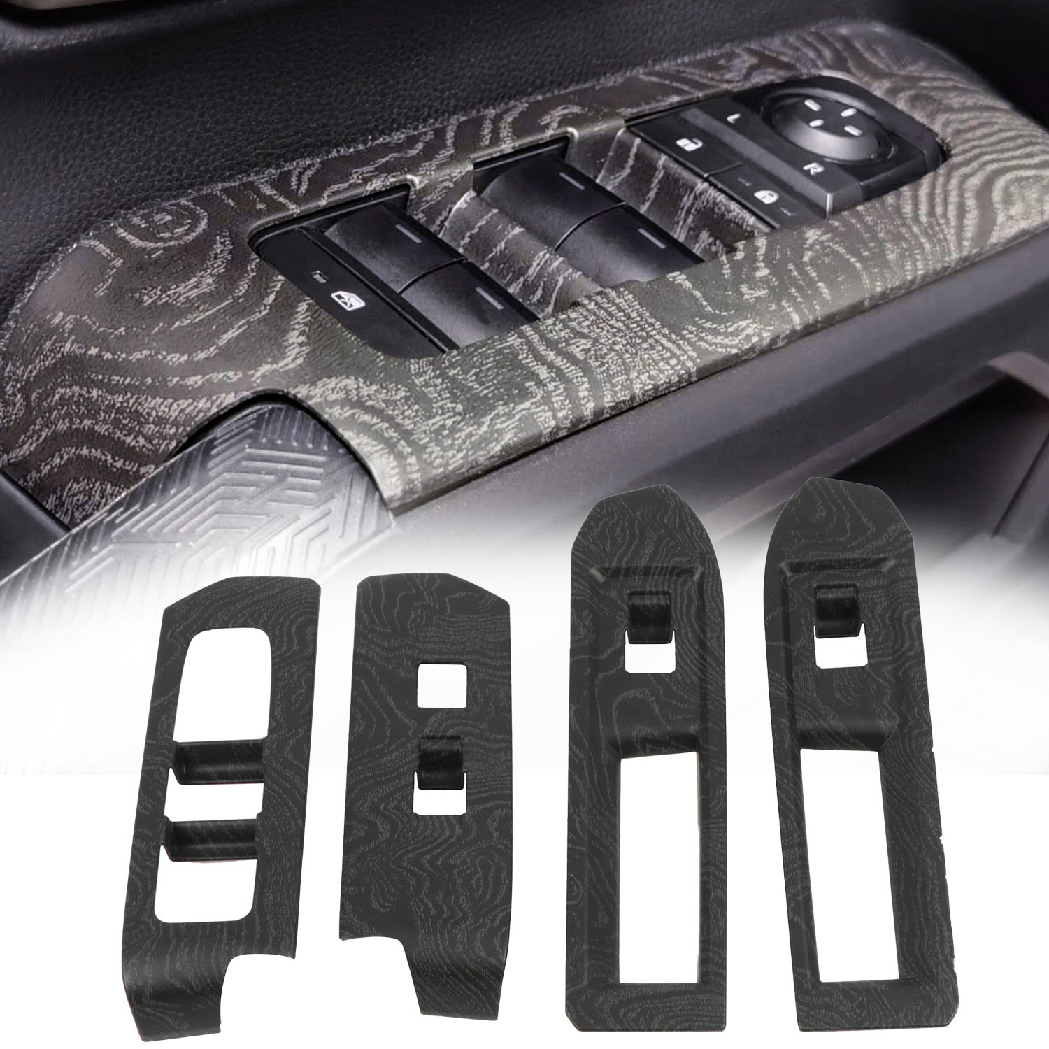 4PCS Black Wood Grain Window Lift Switch Button Panel Cover For Toyota Tacoma 2024 2025 LHD