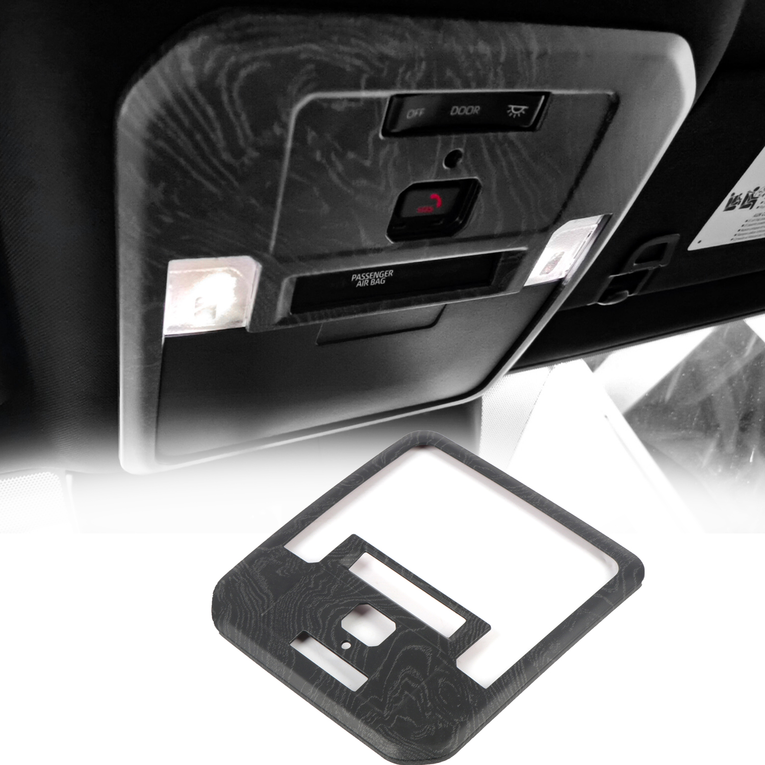 Black Wood Grain Front Reading Light Lamp Frame Decorative Cover For Toyota Tacoma 2024 2025