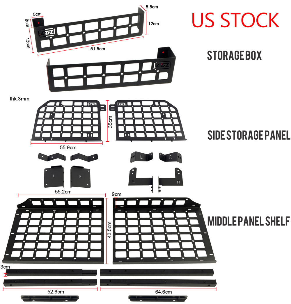  Black Style Storage panel shelf Middle Shelf Kit For Ford Bronco 2021-2023 4 Door