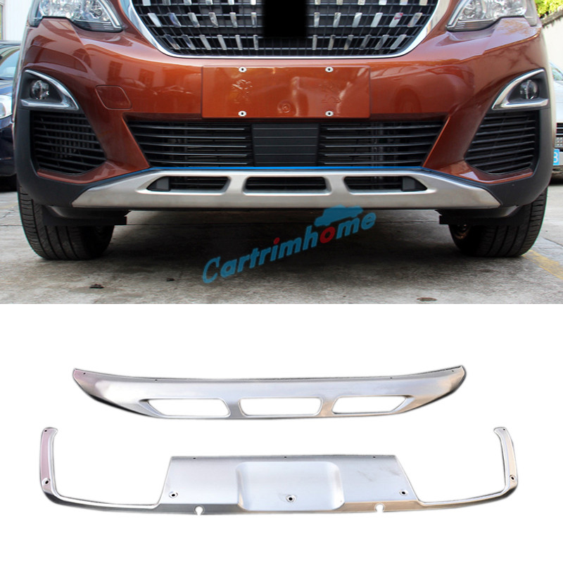 Front + Rear Bumper Protector Skid Plate 2pcs For Peugeot 3008 Access / Active / Allure / GT 2016 2017...