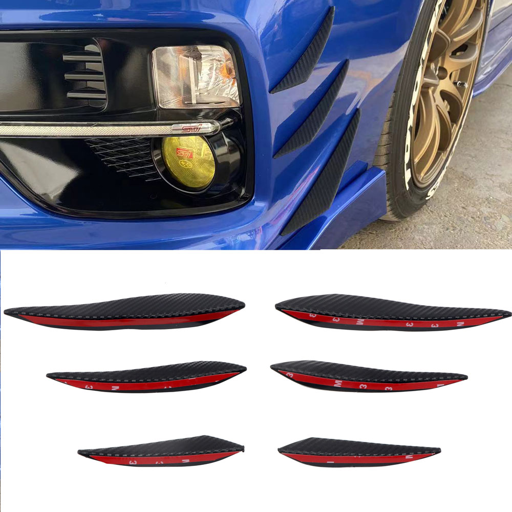  Front Bumper Fog Light Side Strip Cover Molding Trim ABS Carbon Style 6pcs For Subaru WRX STI 2015-20...