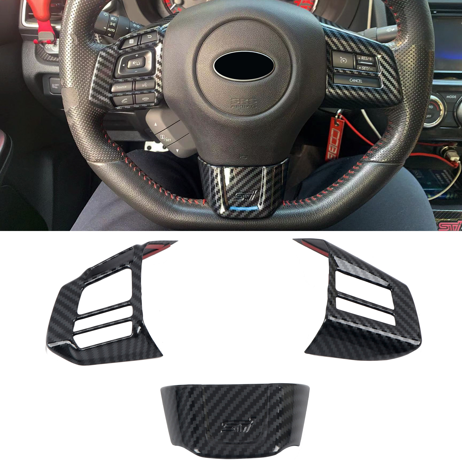  ABS Carbon Style Interior Steering Wheel Cover Trim 3pcs For Subaru WRX STi 2016-2019(NOT Fit Turbo C...