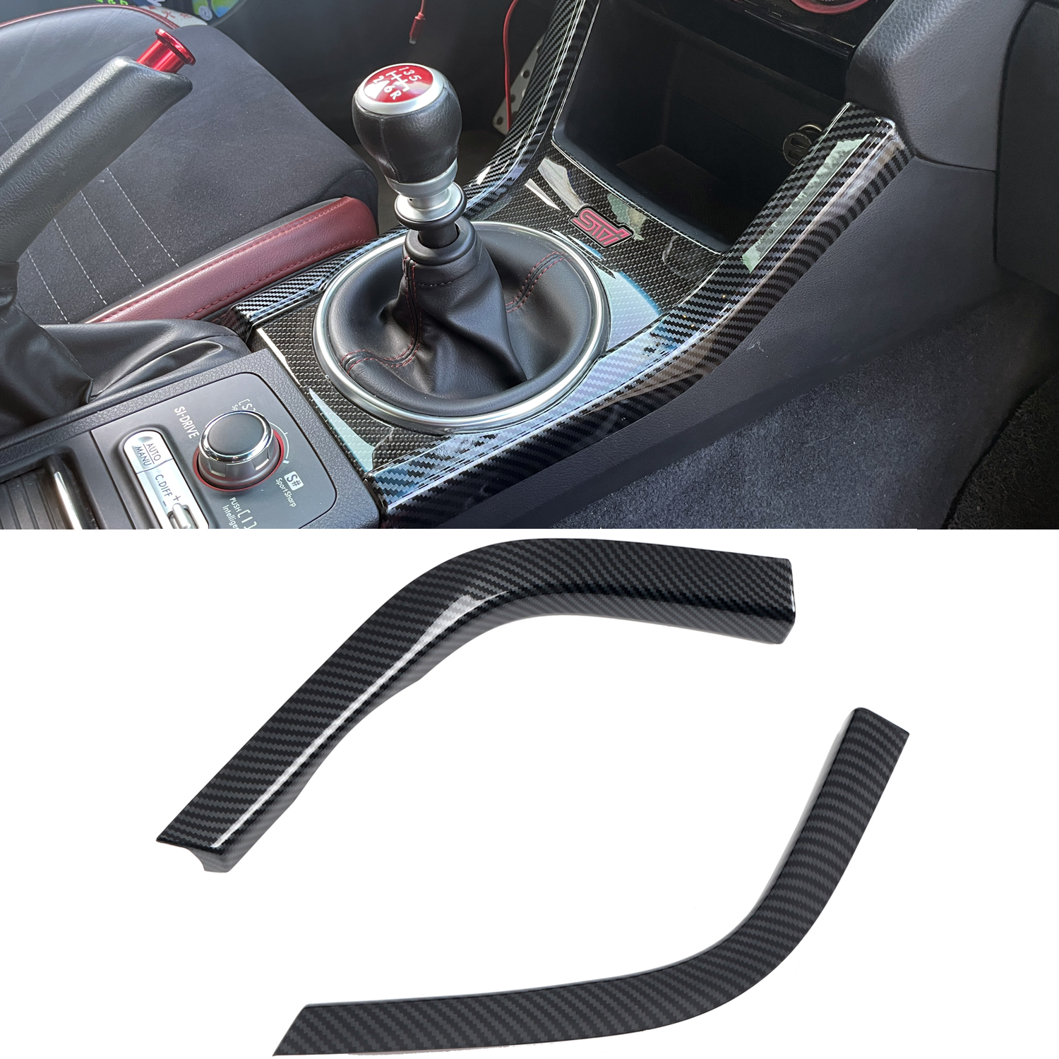  ABS Carbon Style Gear Console Side Strip Cover Trim 2pcs for Subaru WRX STI 2015-2021 (Only Fit STI, Not Fit WRX Base, Premium, Limite...