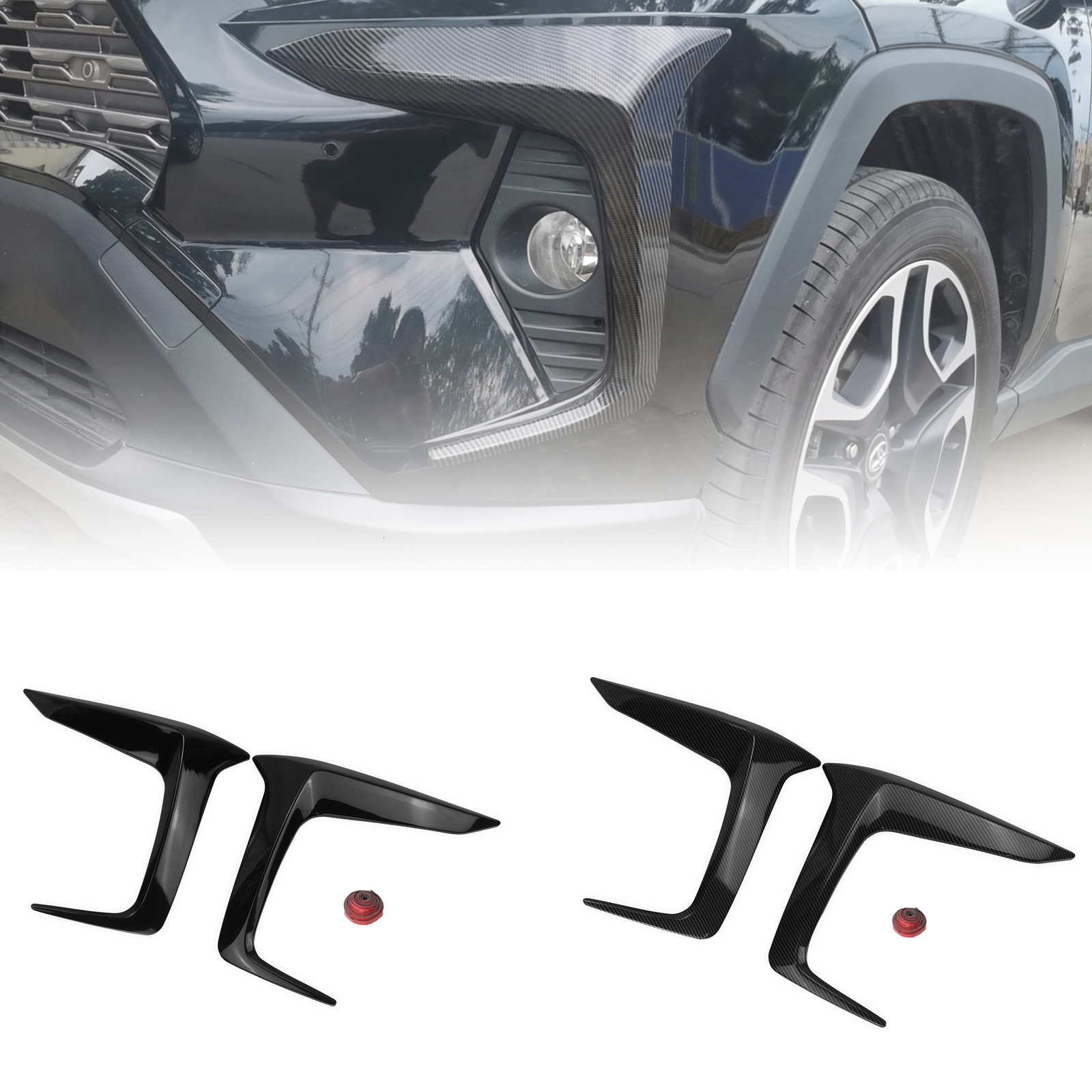 2PCS ABS Piano Black Front Fog Light Frame Cover Trim For Toyota RAV4 2019 2020 2021 2022 2023 2024 2025