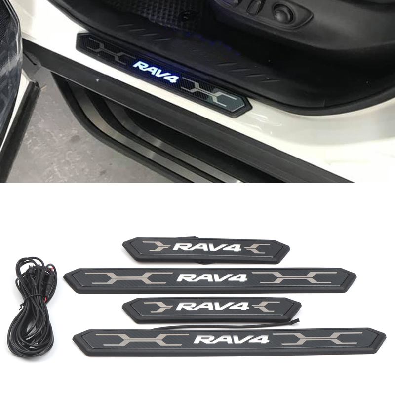4PCS Led Style Outer Door Sill Protectors Cover Trim For Toyota RAV4 2019 2020 2021 2022 2023 2024 202...