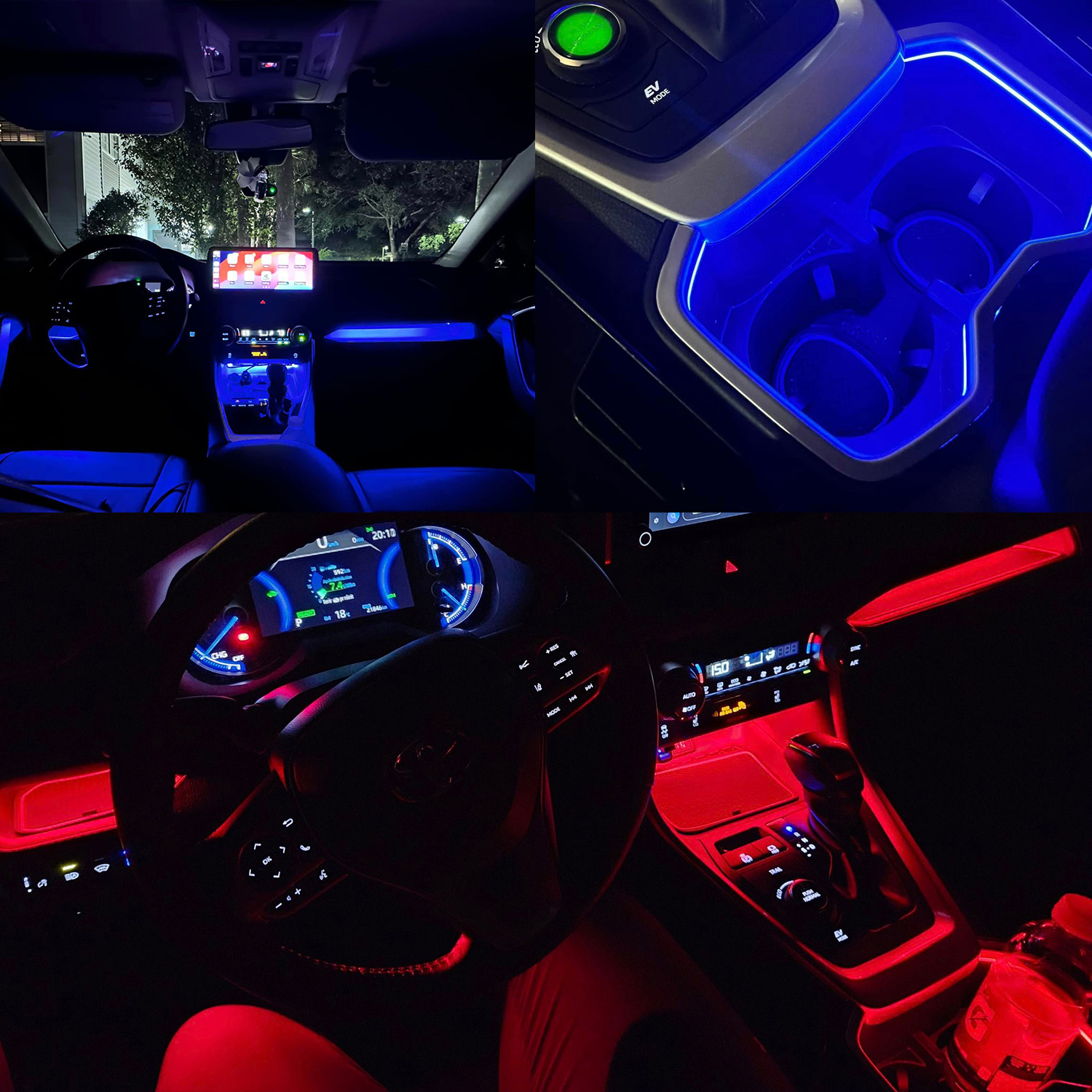 Dashboard Blue / Red Light Bar 3pcs For Toyota RAV4 RAV 4 2019 2020 2021 2022 2023 2024 2025
