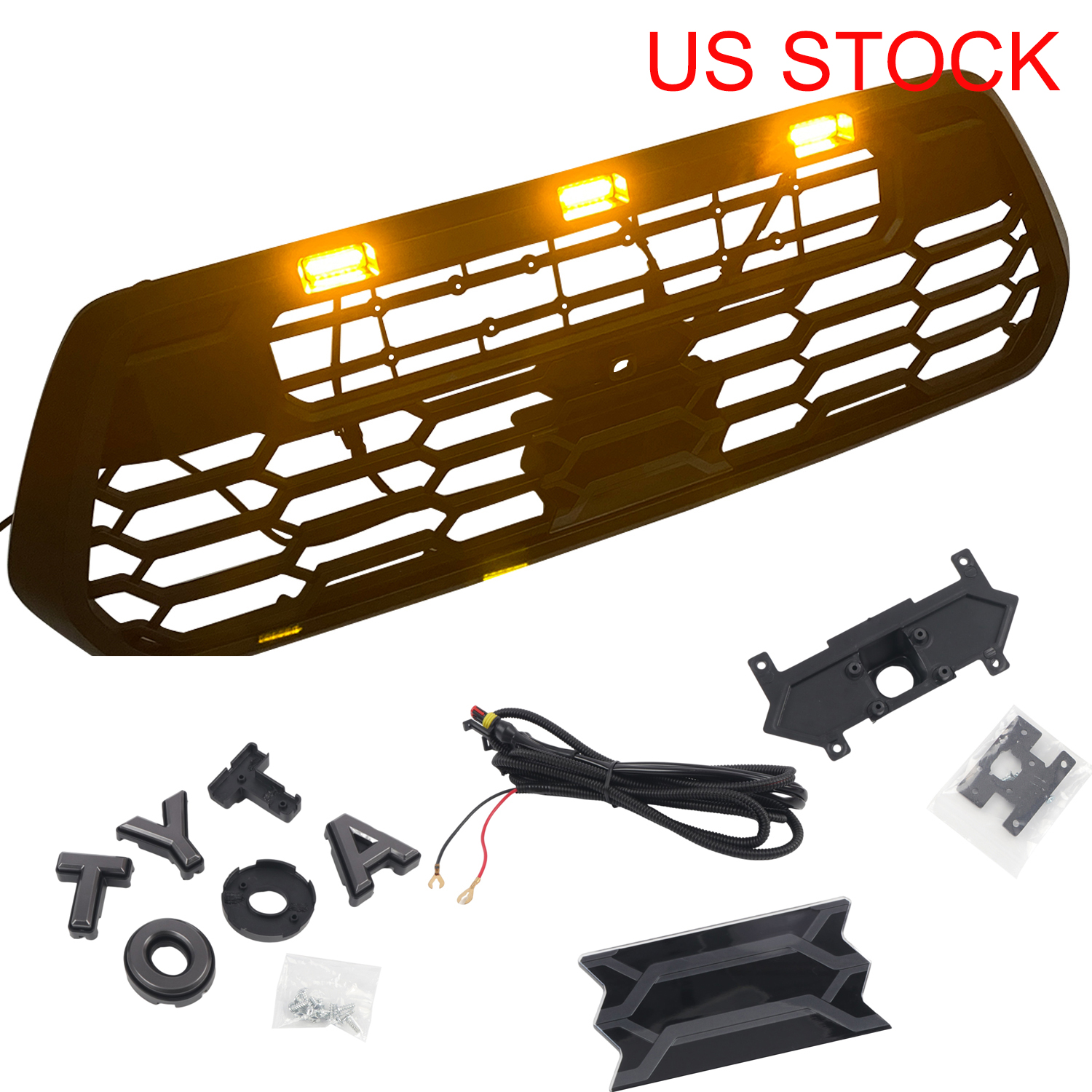 Matte Black Front Bumper Hood Grille Grill With Ambor Light For 2016-2023 Toyota Tacoma TRD PRO Replacement & TSS-garnish Cover